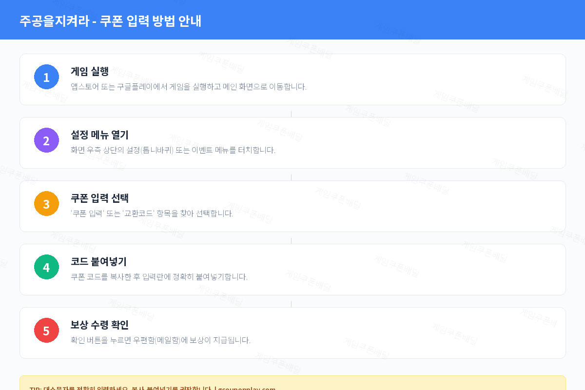 주공을지켜라 쿠폰 등록 방법 및 입력 가이드 - 게임쿠폰배달