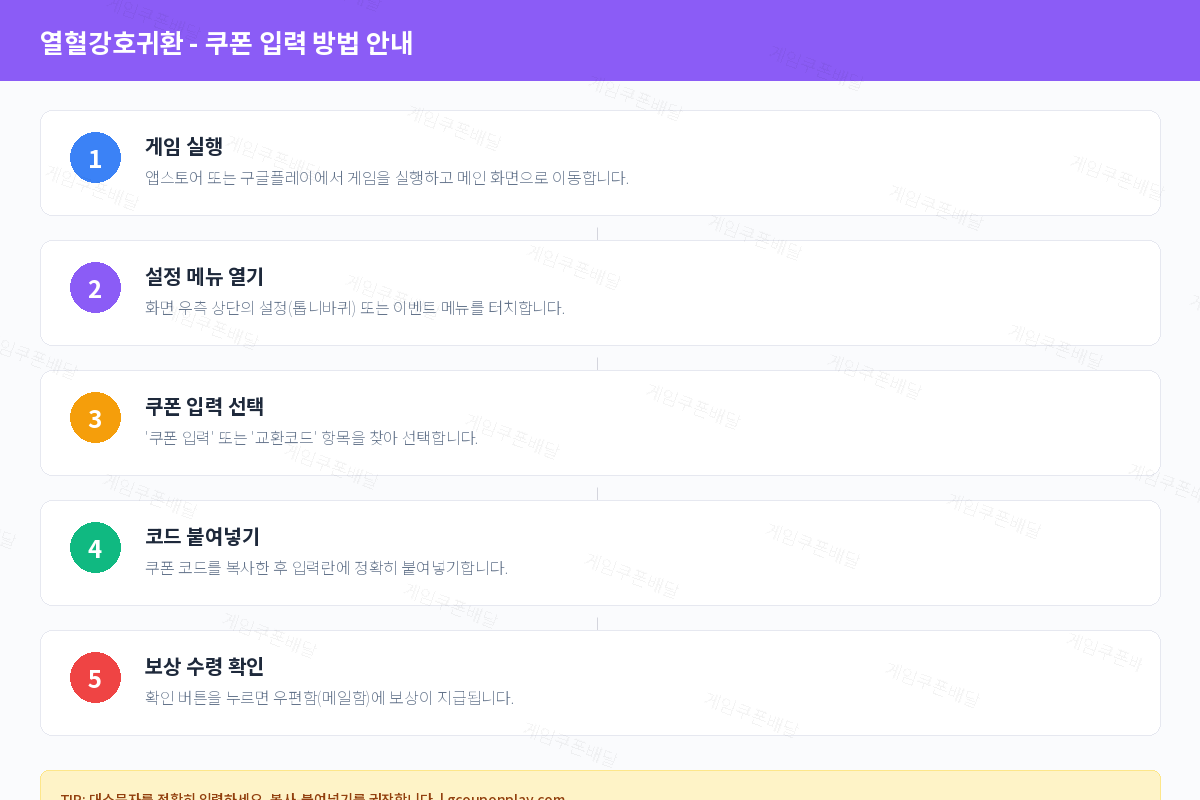 열혈강호귀환 쿠폰 등록 방법 및 입력 가이드 - 게임쿠폰배달