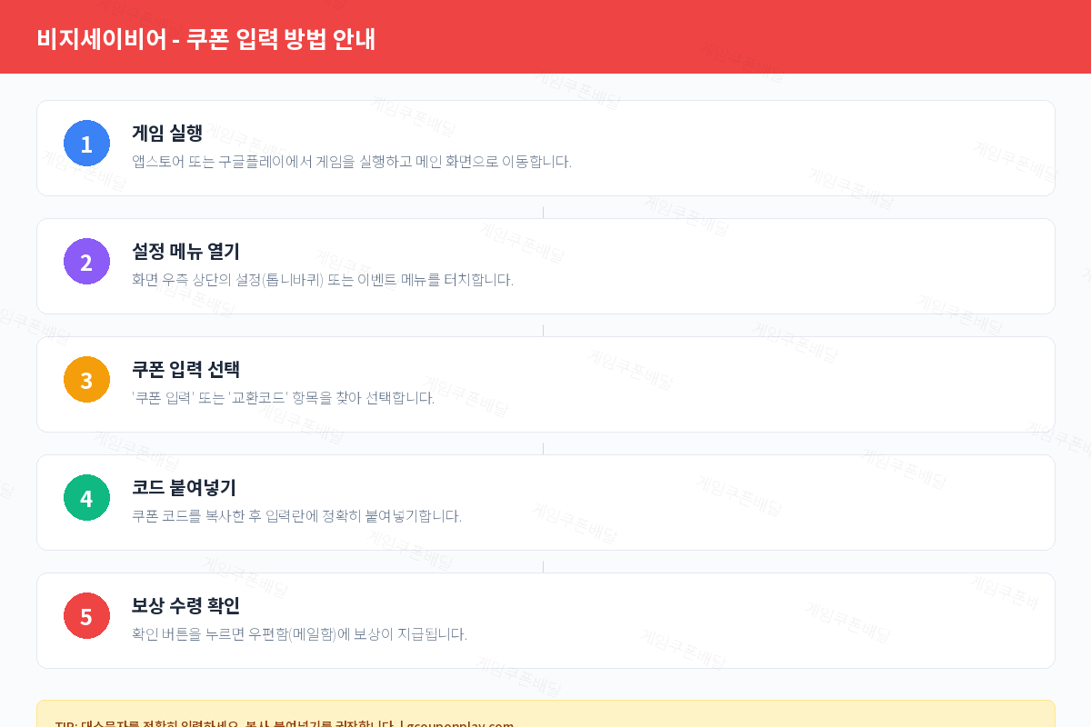 비지세이비어 쿠폰 등록 방법 및 입력 가이드 - 게임쿠폰배달